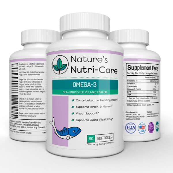 Nature's Nutri-Care Omega 3 Fish Oil - 1000 mg - 60 Softgels - Burpless Fish Oil - EPA and DHA - Sea Harvested Pelagic Fish Oil Supplement