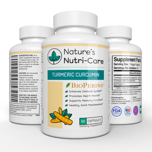 Nature's Nutri-Care Turmeric Curcumin with BioPerine - 95% Curcuminoids - 1300 mg Daily - 60 Capsules - Pure Turmeric Root