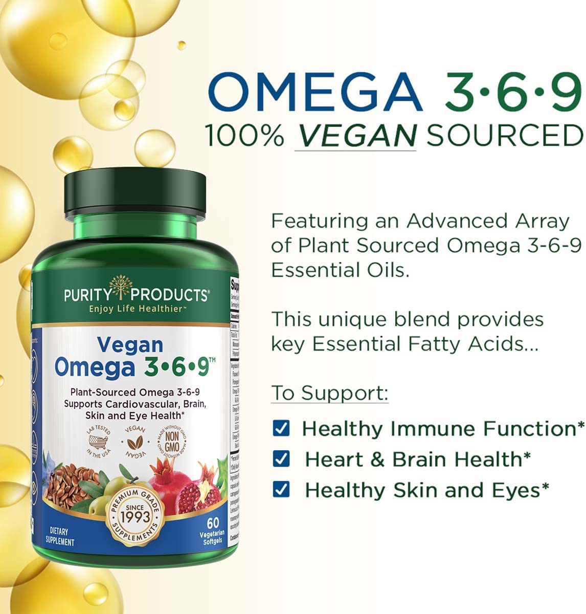 Purity Products Omega 3 6 9 Vegan and Vegetarian Omega Formula